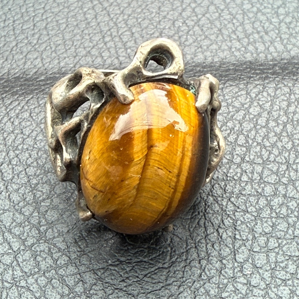 Brown and Silver Tiger's Eye ring with Artisanal Design